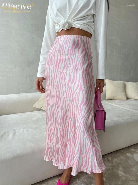 Jupes Clacive Fashion Slim Print Jupe Femme 2024 Moulante Taille Haute Midi Streetwear Élégant Classique Femme Vêtements