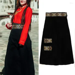 Rokken klassieke zwarte Tibetaanse etnische stijl westerse kleding kostuums lange rok wrap dames halve lengte