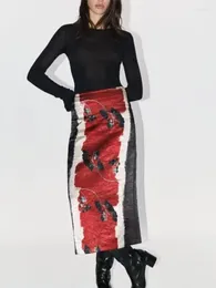 Jupes classiques imprimées Midi pour femmes, Vintage, élégantes, bureau, fente derrière, conçues, assorties avec tout, mode Harajuku, automne