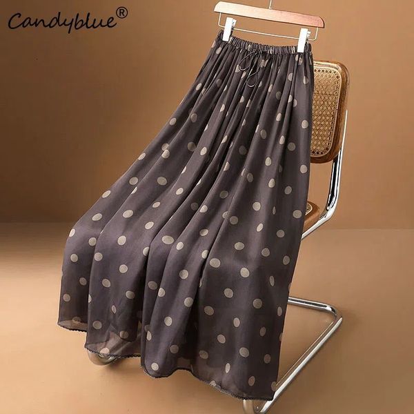 Jupes Café Polka Dot Jupe Femmes Printemps Été Lâche Casual Personnalisé Taille Élastique A-ligne Robe En Mousseline De Soie Femme Vêtements 230504