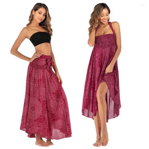 Jupes confortables Boho Jiron Femmes Bohemian Style Women's Retro Imprimé Hamirage Flux Halter Midi Robe polyvalente