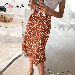 Jupes Conmoto Leopard High Taist Ruffles Femmes Summer 2023 Place sexy rouge décontracté patchwork Boho Femme Midi