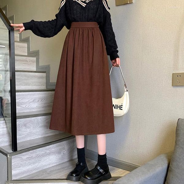 Jupes en velours côtelé longue Midi femmes taille haute élastique décontractée robe de bal jupe automne hiver a-ligne fête Streetwear Vintage M547