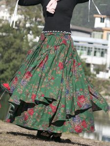 Faldas de lino de algodón mujer falda medieval estampado Dubai pavo retro etnia musulmán maxi larga primavera verano 2024