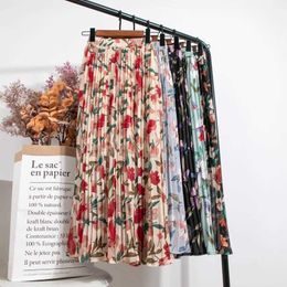 Faldas Croysier Faldas para mujer 2021 Tintina de cintura alta estampado de pierna pequeña y mediana Falda larga Sumente Vintage Chiffon Midi Skirtl2405