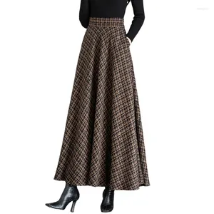 Rokken Maatwerk Lange Rok Hoge Taille Plaid Wollen Winter Vrouwen Wol 2023 Dames Geplooid Plus Size 4XL 5XL