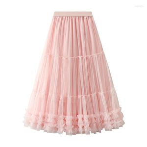 Jupes mignon rose Tulle jupe été longue Tutu femmes 2023 bleu Vintage fée fête à volants robe de bal balançoire