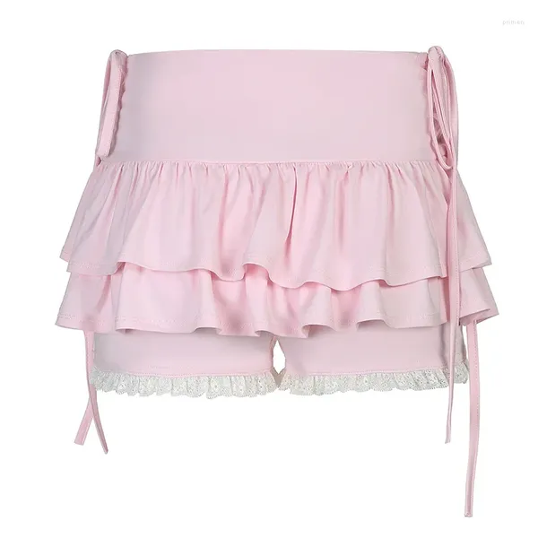 Faldas Pantalones cortos lindos para niñas dulces Adorno de encaje Pastel con cordones Mini falda Ropa de mujer