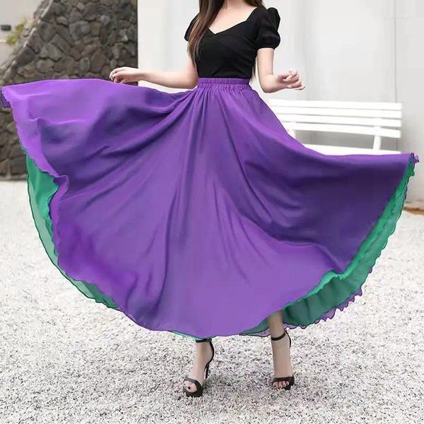 Faldas de baile de gasa largas para mujer, ropa elegante informal de cintura alta, estilo bohemio, para playa, en ambos lados, Q479
