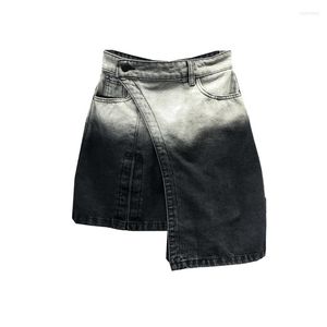 Rokken Dark Academia Rok Mini Kort Zwart Contrasterende Tie Dye A-lijn Asymmetrische Denim Retro Vrouwen Acubi Mode