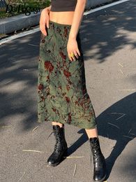 Rokken Darlingaga Y2K groene Fairycore grafisch bedrukte midi rok vintage esthetische franje chique mode dames grunge outfits 230505