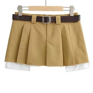 Skirts DEAT Spring fashion women low waist with belt clothes two pieces pleated mini skirt female short WY57604L 230427