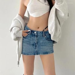 Jupes Deeptown Denim Micro Mini Jirt Femme 2024 Fashion Sexy Low A-Line ASYMETRIC Y2K Streetwear Jeans Summer Gyaru