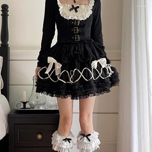 Jupes Deeptown gothic lolita jupe femmes japonais harajuku mode haute taille a-line bow dentelle patchwork vintage black gâteau