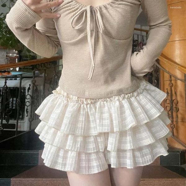 Jupes Deeptown kawaii lolita femmes jupe short Ruffle Fairycore Style japonais mignon mini patchwork en couches sucré court