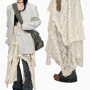 Rokken Deeptown Lace Vintage Long onregelmatige vakantie Y2K -jurk voor vrouwen Boho TuLle Midi doorzag door hoge taille elegant los