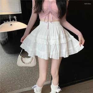 Rokken Deeptown lolita geplooide ruche mini dames casual witte korte rok cutecore Koreaanse stijl zoete meid zwart gelaagd