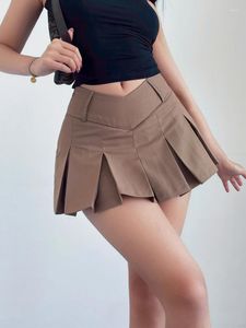 Rokken Deeptown geplooide mini rok v-Waist a-line vintage preppy stijl y2k micro shorts solide slanke sexy zomer dames mode
