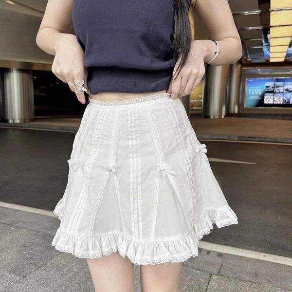 Jupes Deeptown White Ruffle Mini jupe femme kawaii