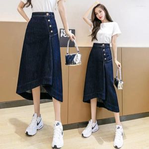 Jupes denim jupe haute taille vintage bleu a-line tout correspond à streetwear classique simple jean élégant rétro simple