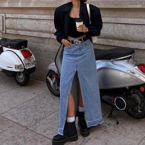 Skirts Denim Skirt Irregular Women Spring Summer Pocket Tassel High Waist Simple Blue Female Vintage Elegant Maxi