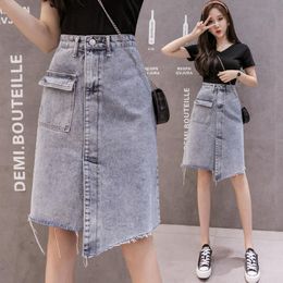 Jupes Denim jupe femmes 2021 été taille haute a-ligne irrégulière femme Mujer Faldas Saias Mulher