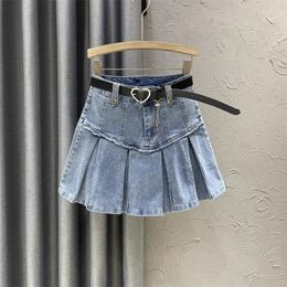 Юбки Джинсовая юбка женская 2024, тонкая плиссированная трапециевидной формы с высокой талией, короткая для девочек