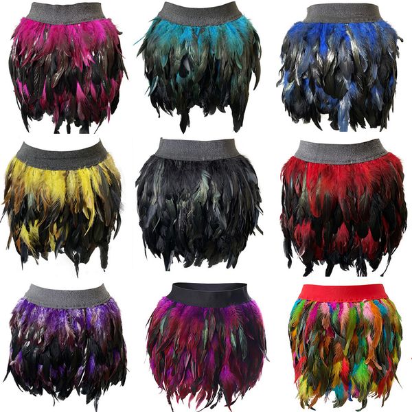 Jupes Design fête événement Plumage femmes Harajuku Lingerie Sexy gothique harnais jarretelles ceinture cygne plume jupe 230321