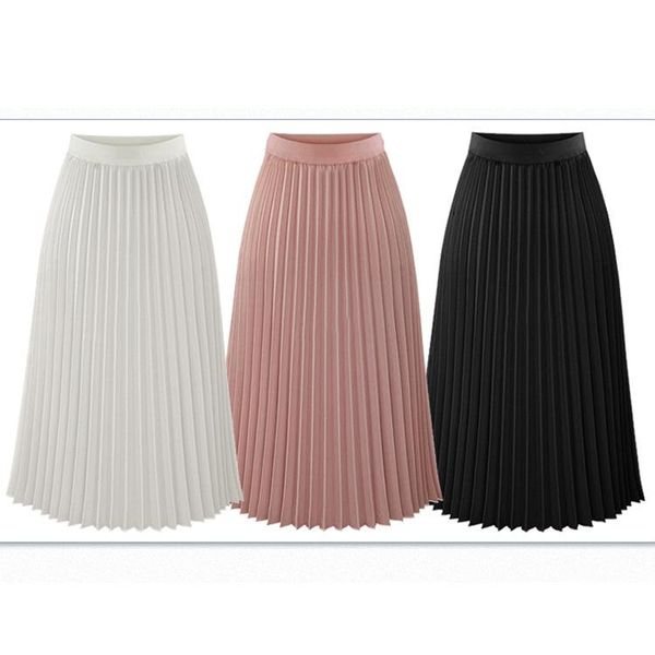 Rokken Ontwerp Vrouwen Hoge Taille Zomer Casual Schattig Geplooid Chiffon Effen Kleur Midi Lange Rok Grote Maat S M L XL