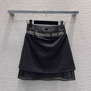 Skirts Designer 2024 New Fashion All-Matched Black Mesh Patchwork 2 Piece Design A-Line Femmes Low Taist Chic Jirt Ze6t