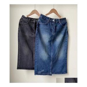 Rokken Designer Rok Lange Vrouwen Denim Hoge Taille Jean Zomer Ademend Vintage Stijlvolle Letters Split Broek Klassiek Patroon A Drop Otngr