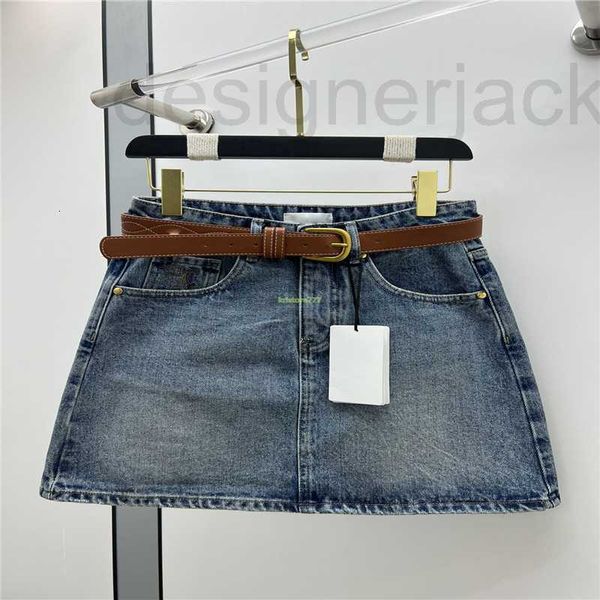 Jupes Designer Été Femmes A-ligne Toile Denim Mini Jupe Avec Ceinture Filles Femme Vintage Milan Piste Marque Haut De Gamme Personnalisé Coton Robe Chaude 2F0G