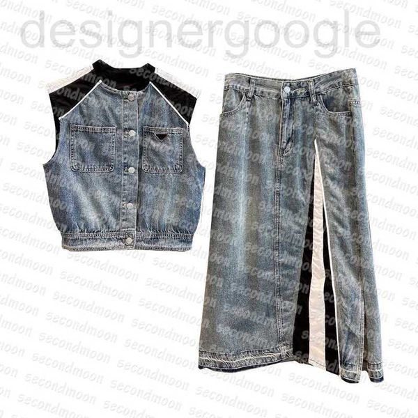 Jupes designer Femmes Casual Denim Jupe Métal Badge Jean Veste Vintage Style D'été De Mode Droite LIJS