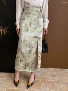 Rokken dongfang yayun Chinese bamboe jacquard side split rok 2024 vroege lente dames '