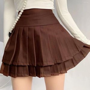 Rokken dubbele laag geplooide rok dames 2023 Spring est girl school uniform stijl met hoge taille voering anti-lopende korting