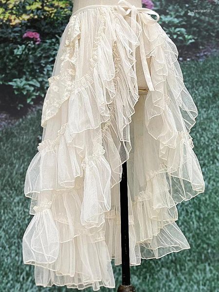 Faldas Falda de cintura de lolita de doble capa Falda transparente Velo versátil Mitad con una sensación de nicho
