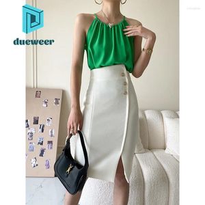 Rokken dueweer elegante spleetpak midi rok zomer 2024 dames luxe sexy white bodycon kantoor draag gyaru avondjurken