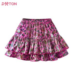 Rokken Dxton Girls Leopard Print Fashion Skirts Kids Performance Dance Ballet gelaagde rok Girls Princess Mini Skirts Zomerkleding Y240522