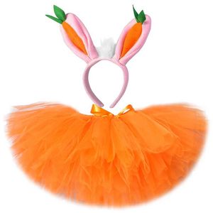 Rokken Easter Bunny Tutu rokoutfit voor babymeisjes verjaardagsfeestje Halloween -kostuums voor kinderen peuter oranje konijntutus met oor Y240522