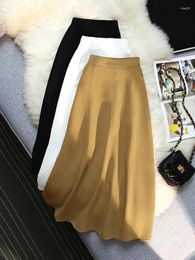 Jupes élastiques hautes hautes grosses swing drapés plissés longs femmes coutures de mode midi jupe féminine 2024 printemps décontracté