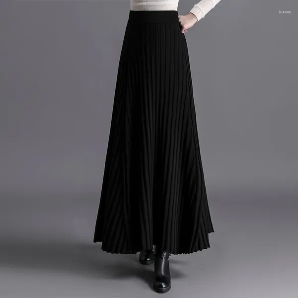 Jupes Taies élastiques à rayures noires à rayures Maxi pour la femme 2024 Fashion Elegant Winter chaude pull Saias Longas