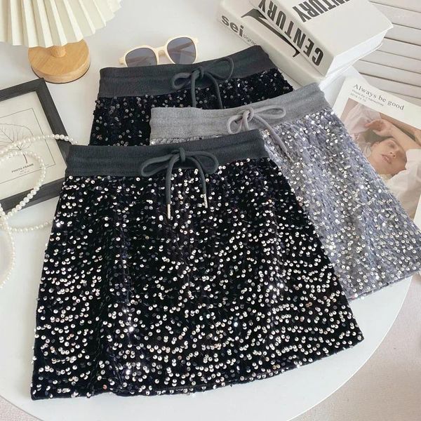 Jupes taille élastique mini jupe hiver paillettes femme blanc et noir grande taille paillettes sexy moulante bling sweetwear goutte