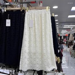 Faldas elegantes Jupe Fleurie Vintage A-Line mujer encaje Patchwork cintura alta Falda larga ropa de calle otoño estilo francés Dropship