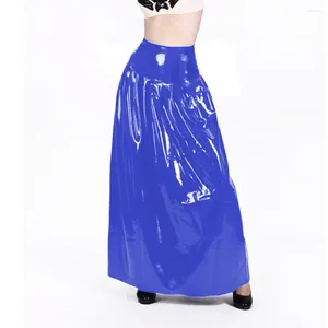 Rokken Elegante lange hoge taille voor vrouwen Wetlook PVC Leather A-Line Solid Rok Vrouw Streetwear Plus Size Party