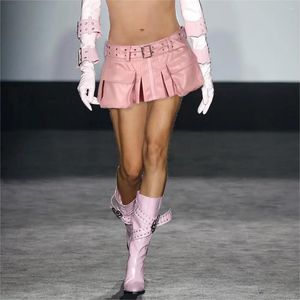 Jupes élégantes mini jupe rose robe en cuir cargo crayon poche Y2K vêtements streetwear 2024 femmes hiver sexy taille haute
