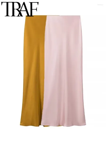 Jupes élégantes en satin rose pour femmes, Jupe de fête, élastique, taille haute, bureau, Maxi longue, Y2K, été 2024