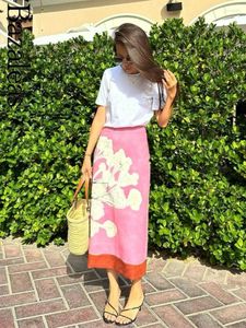 Jupes élégantes rose vintage Spring Split Party Floral Print Femme Long Skirt Store High Taist Crayon