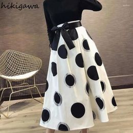 Joupes élégantes polka point pour femmes 2024 Faldas Mujer de Moda Bandage de taille haute Jupe Summer Saia Korean Big Swing Jirt