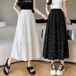Rokken elegante polka dot long dames 2024 zomer elastische hoge taille casual faldas largas Koreaanse stijl vintage witte y2k rok