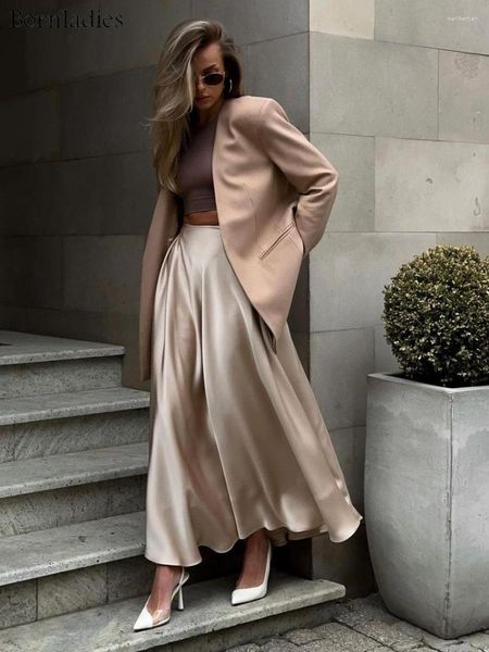 Jupes élégantes satin lâche femmes jupe 2023 taille haute maxi streetwear classique longue mode femme noir
